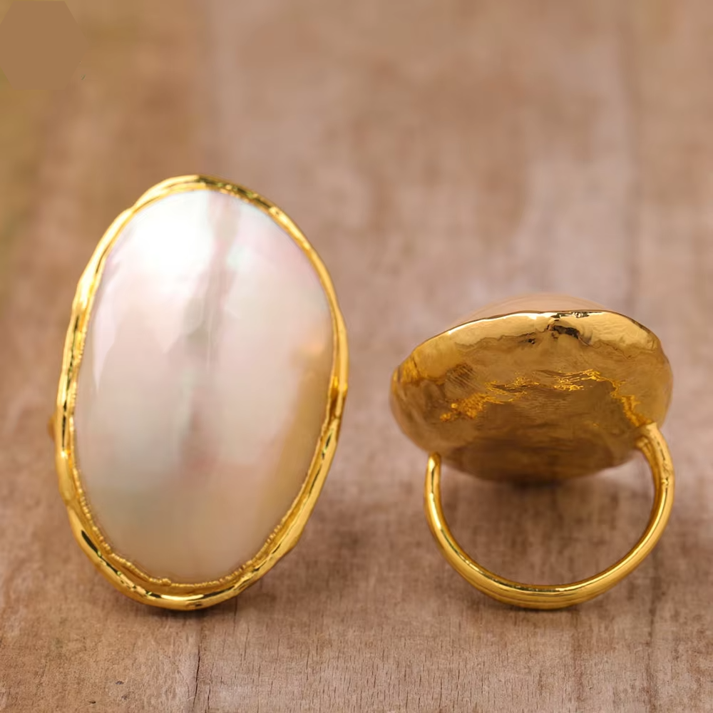 Natural Freshwater Pearl Gold Plated Adjustable Ring