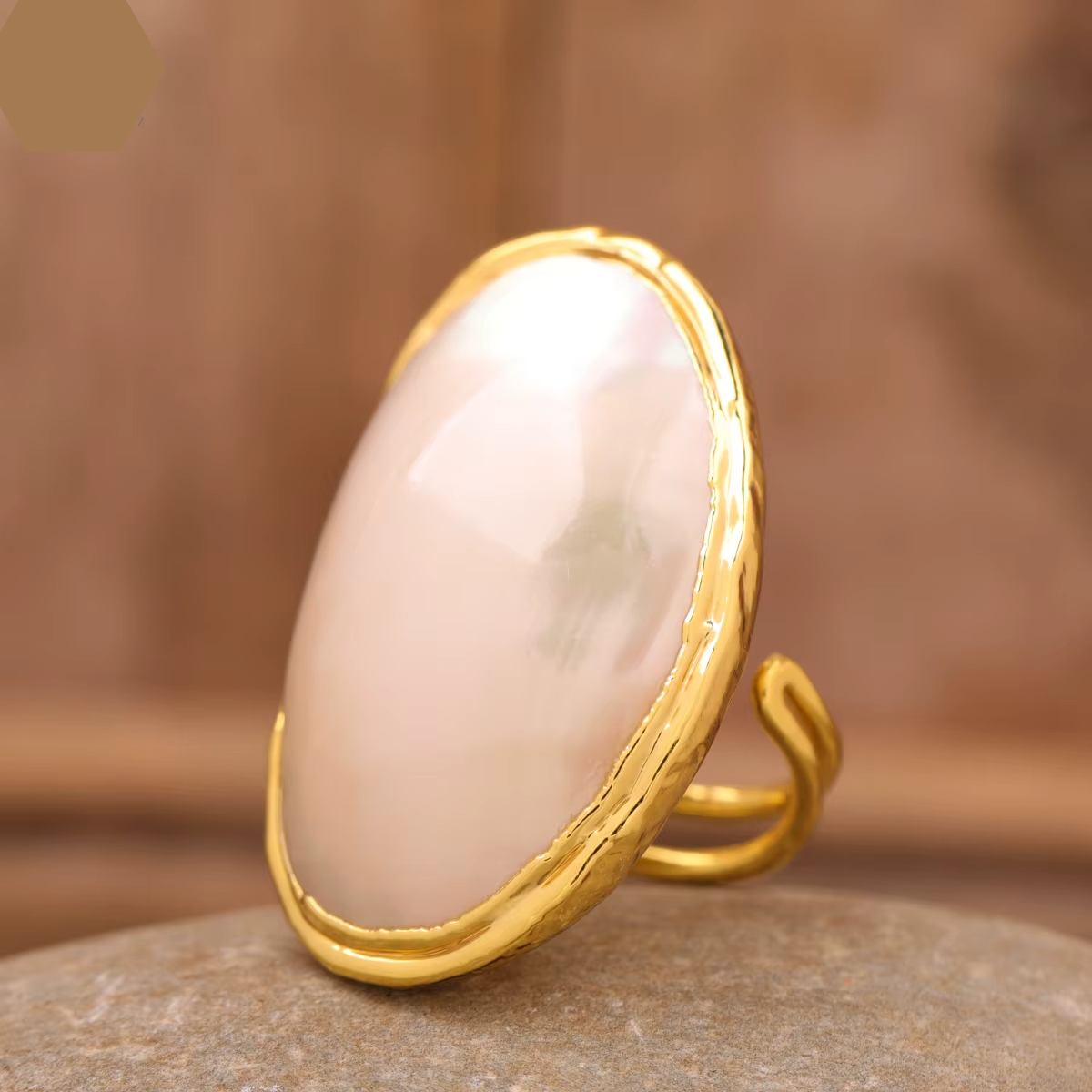Natural Freshwater Pearl Gold Plated Adjustable Ring