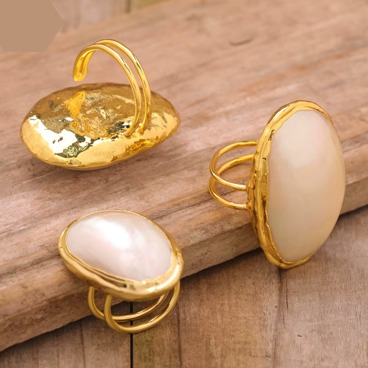 Natural Freshwater Pearl Gold Plated Adjustable Ring