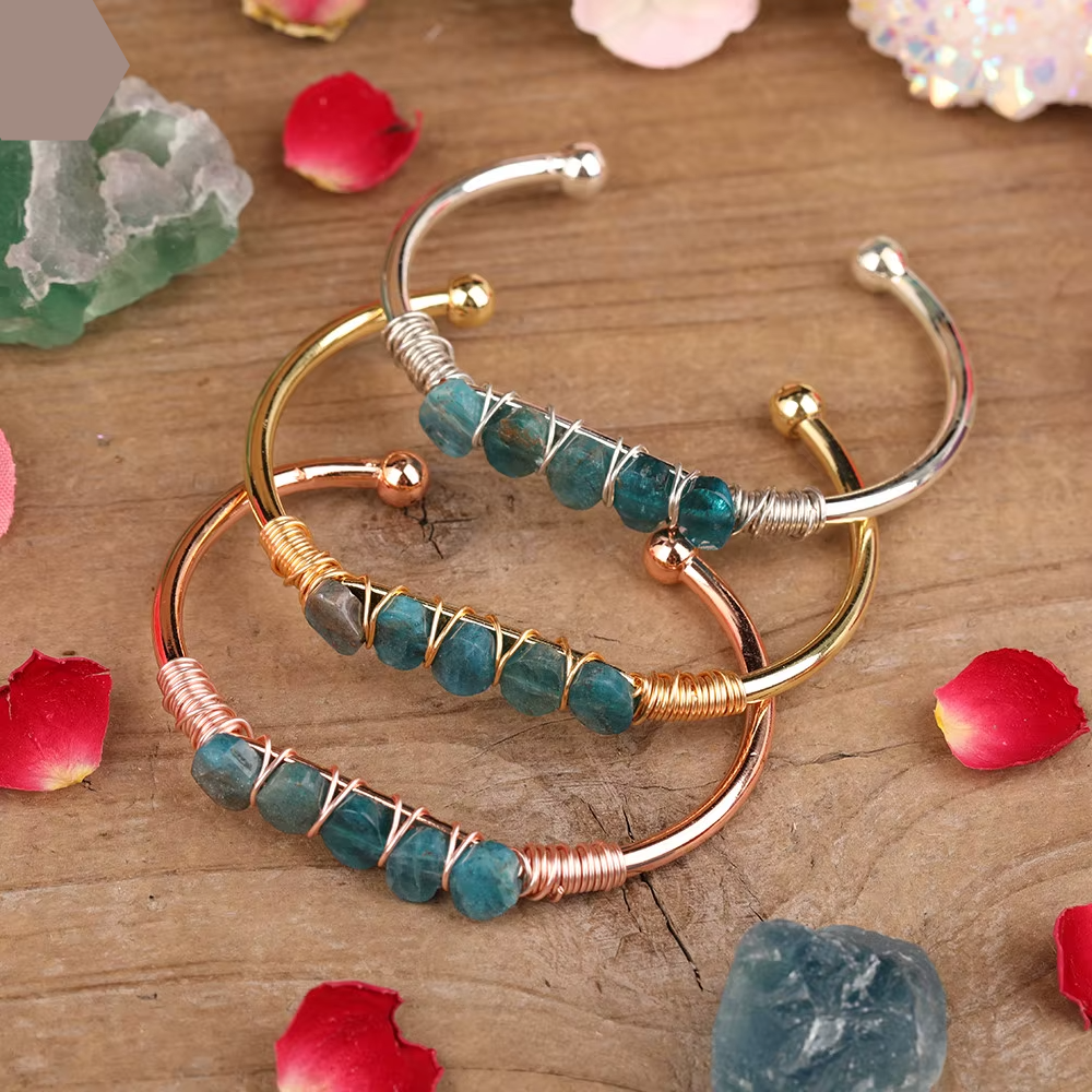 Natural Apatite Wire Cuff Bracelet