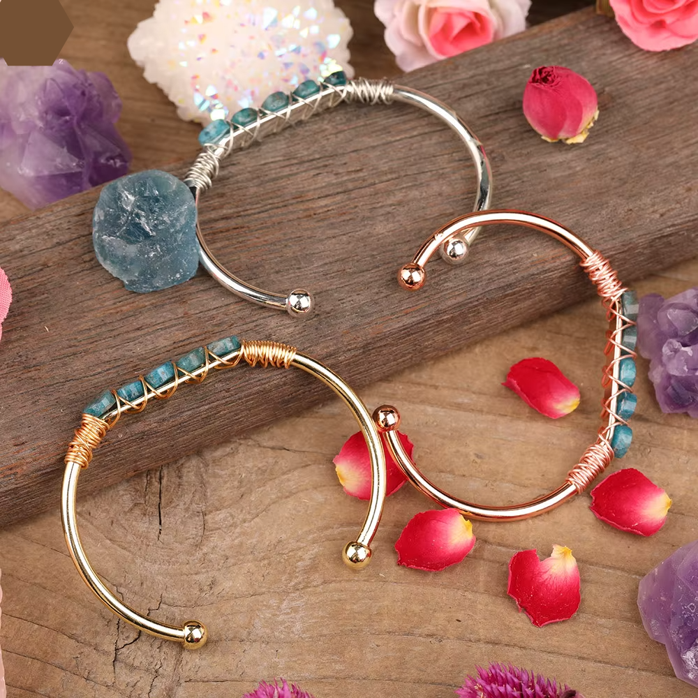 Natural Apatite Wire Cuff Bracelet