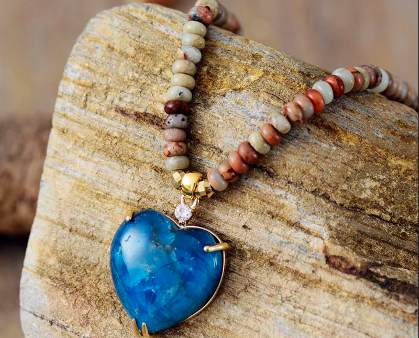 Natural Imperial Jasper & Apatite Heart Choker Necklace