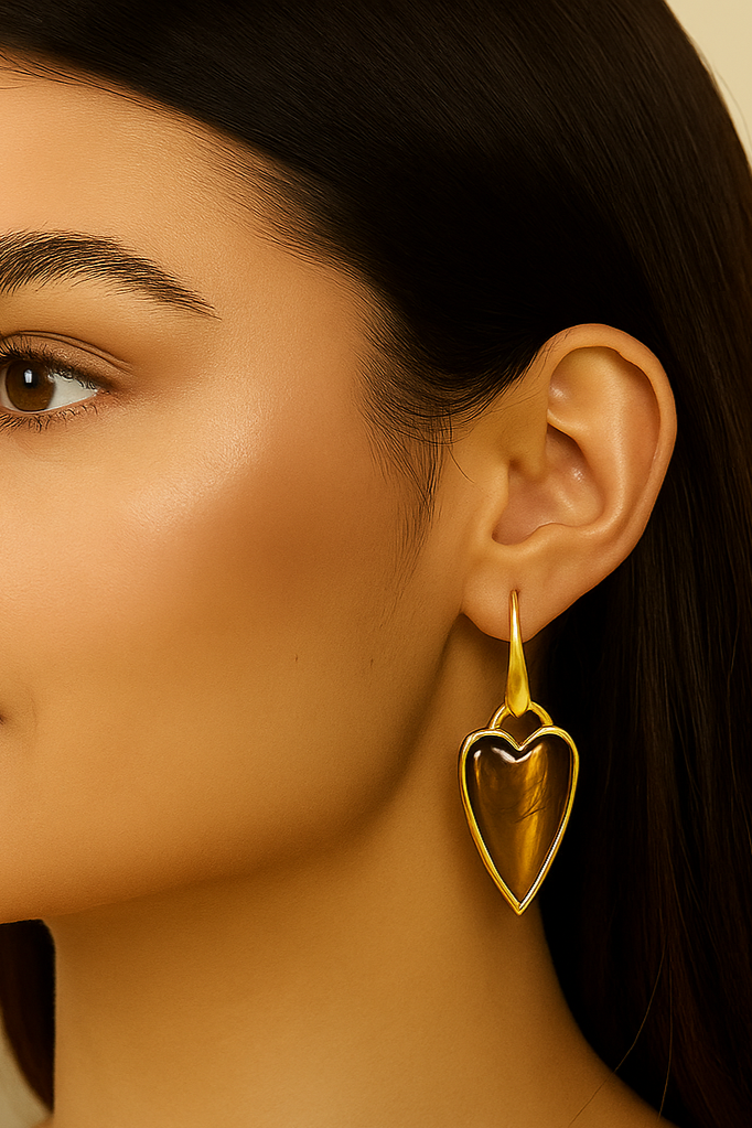 Natural Tiger's Eye Gold Plated Heart Earrings