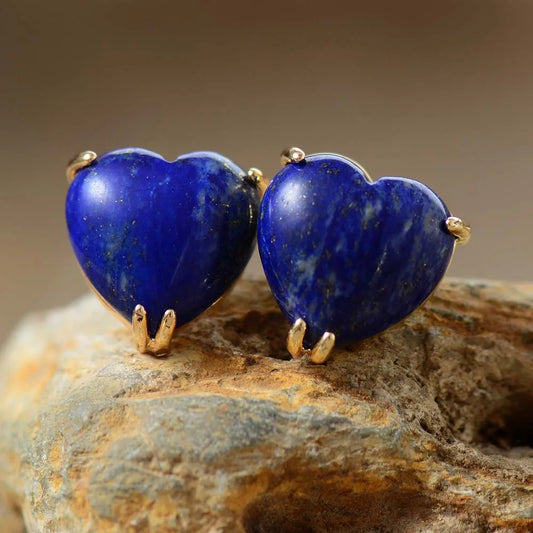 Natural Lapis Lazuli Heart Stud Earrings