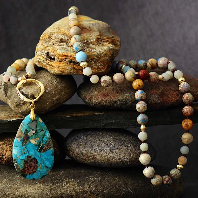 Natural Mixed Jasper & Agate Boho Necklace