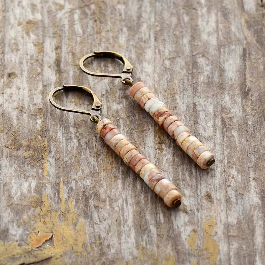 Natural Turquoise / Pink Jasper Vintage Long Earrings