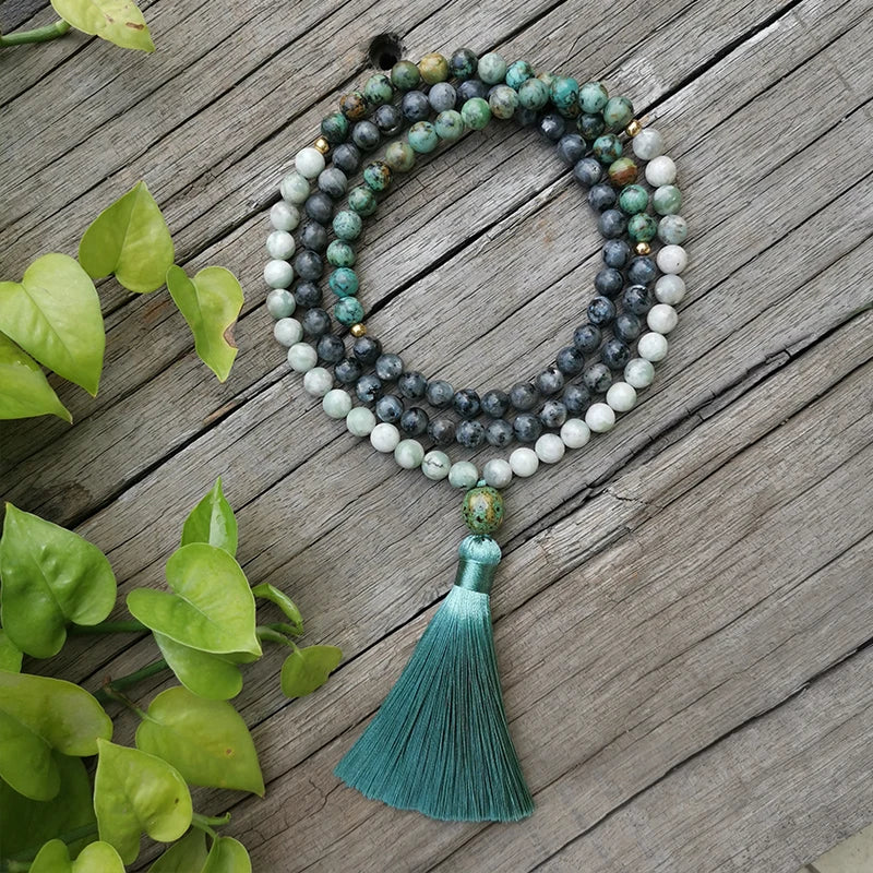 Natural African Turquoise, Lucky Jasper & Lavikite 108 Beads Mala