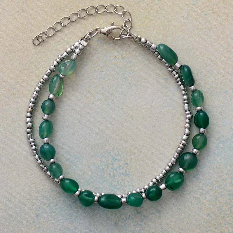 Natural Green Onyx & Gold / Silver Plated Bracelet