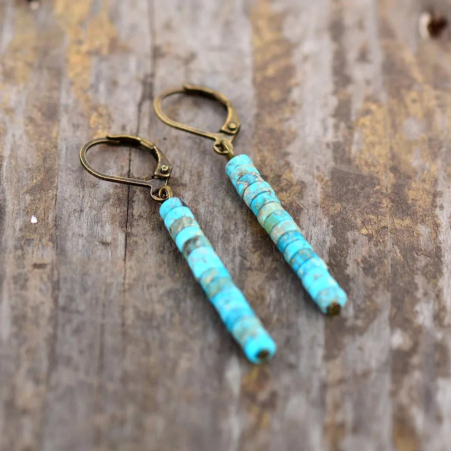 Natural Turquoise / Pink Jasper Vintage Long Earrings