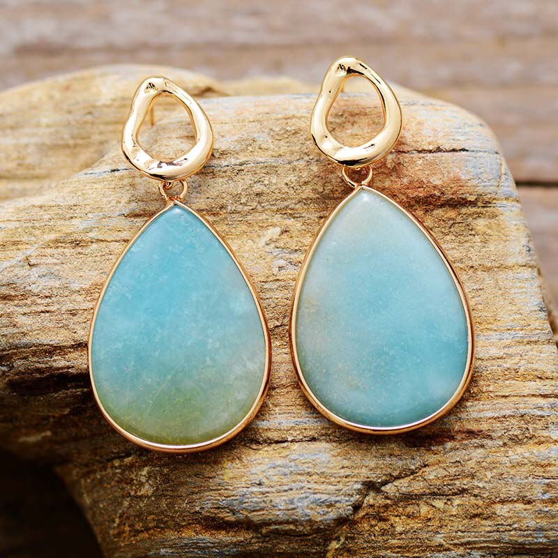 Natural Amazonite Teardrop Earrings