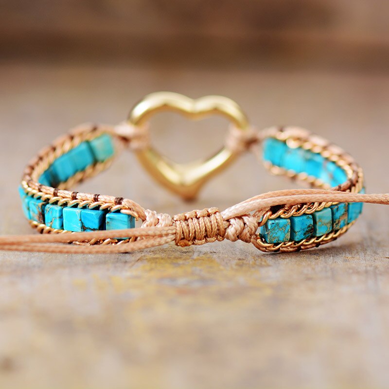 Natural Turquoise Jasper Heart Wrap Bracelet