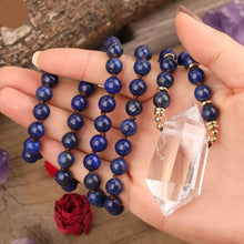 Load image into Gallery viewer, Natural Natural Lapis Lazuli &amp; Clear Quartz Double Point Pendant Necklace
