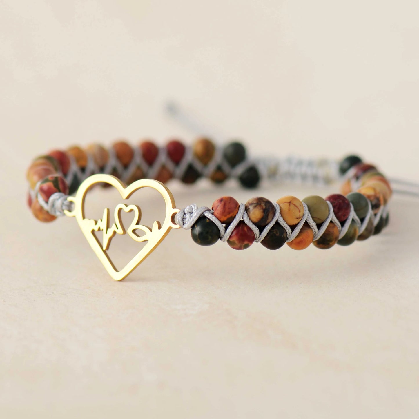 Natural Jasper Macrame Heart Bracelet