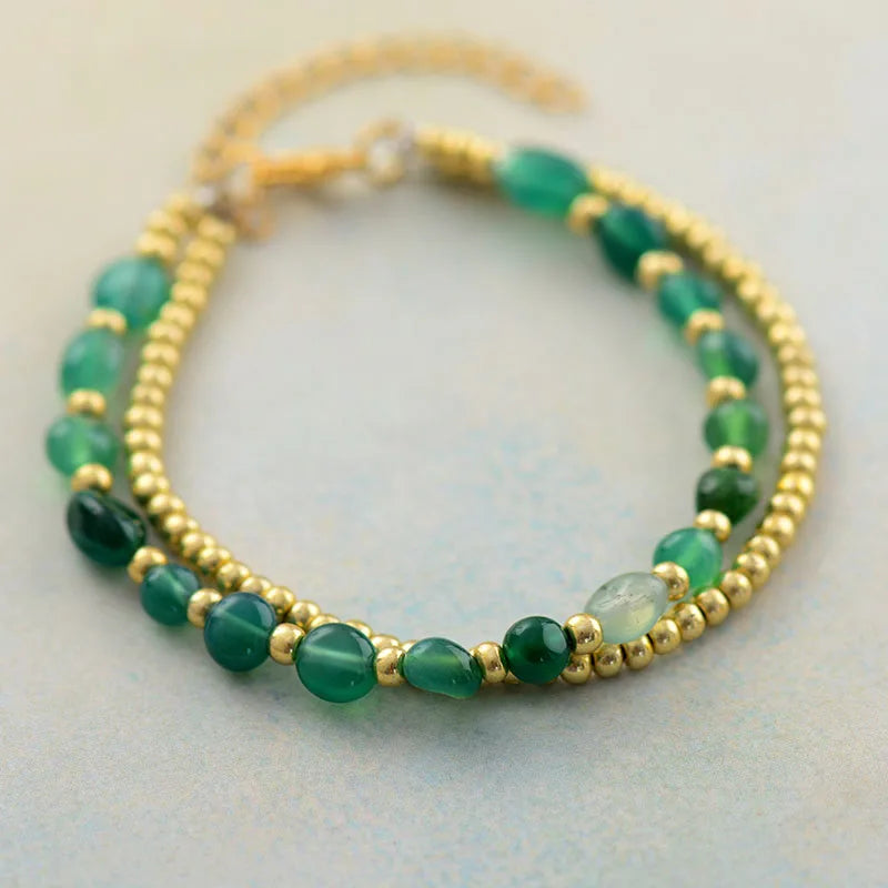 Natural Green Onyx & Gold / Silver Plated Bracelet