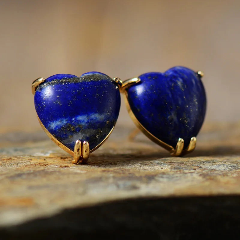 Natural Lapis Lazuli Heart Stud Earrings