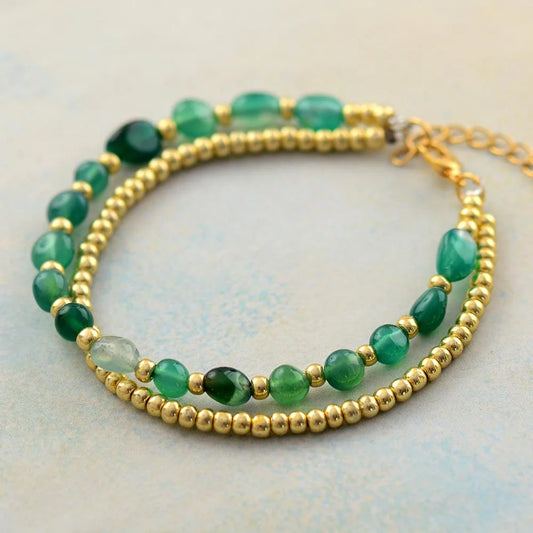 Natural Green Onyx & Gold / Silver Plated Bracelet