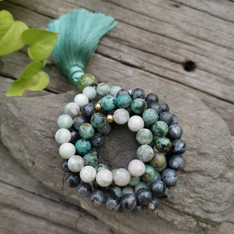 Natural African Turquoise, Lucky Jasper & Lavikite 108 Beads Mala