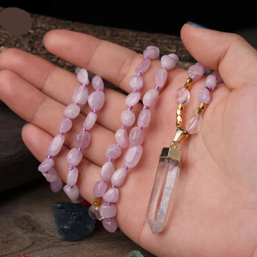 Natural Kunzite & Clear Quartz Necklace