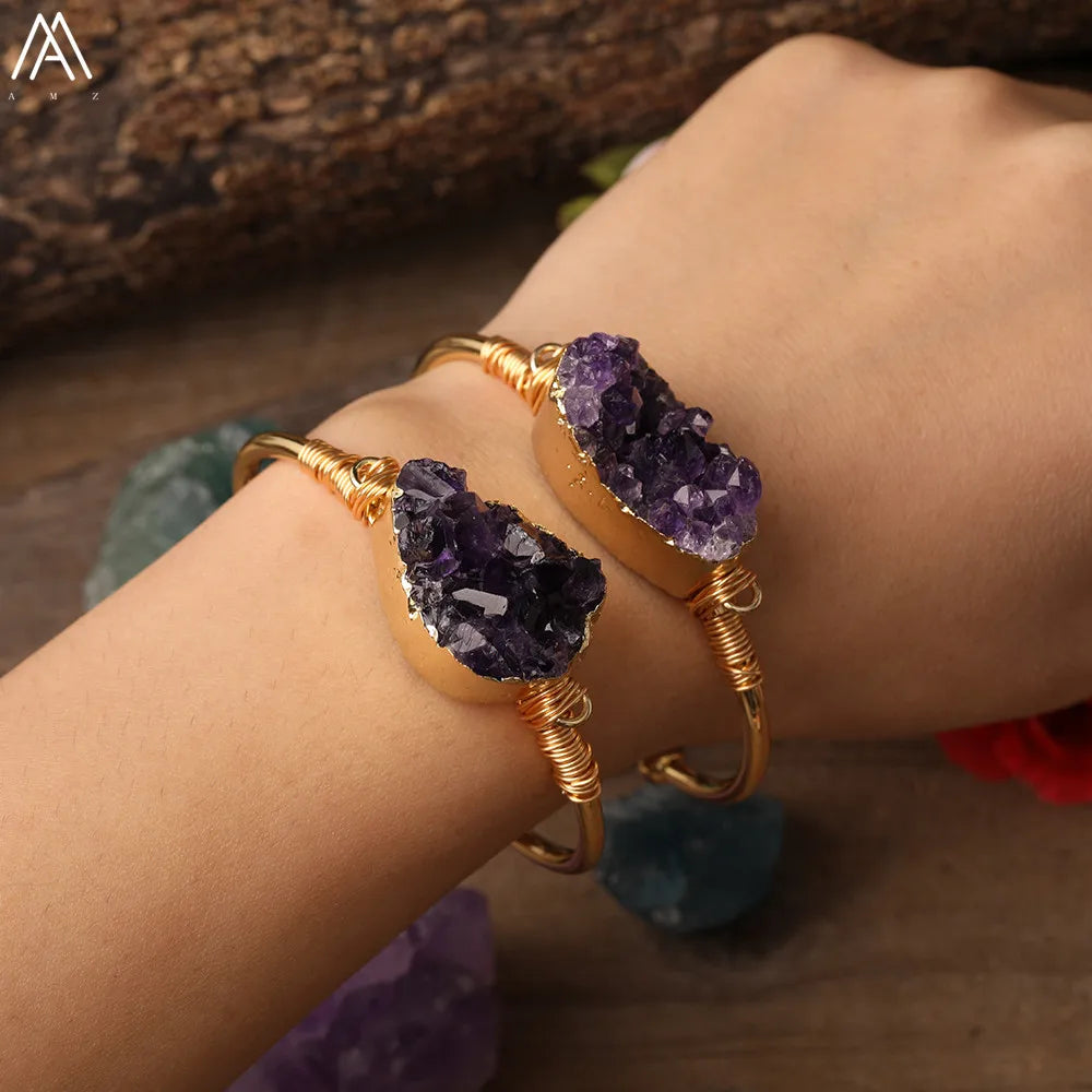 Natural Amethyst Druzy Cuff Bracelet