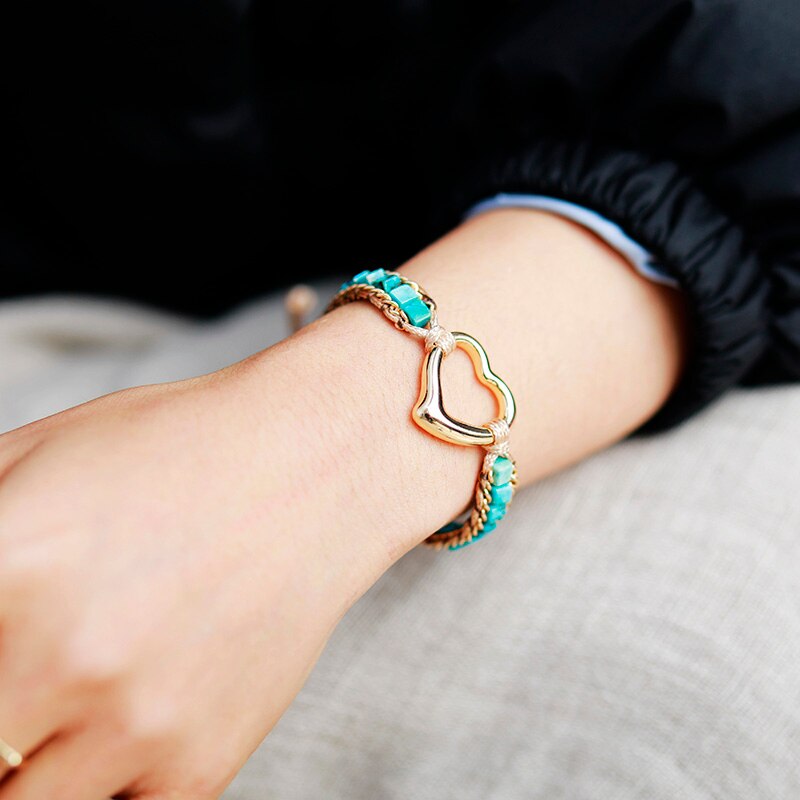 Natural Turquoise Jasper Heart Wrap Bracelet