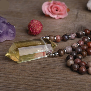 Natural Fossil Wood Jasper & Citrine Wand Pendant Necklace