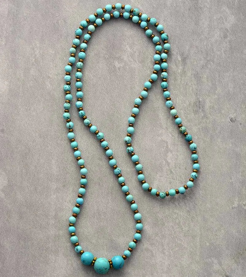 Natural Turquoise Beaded Necklace Wrap Bracelet