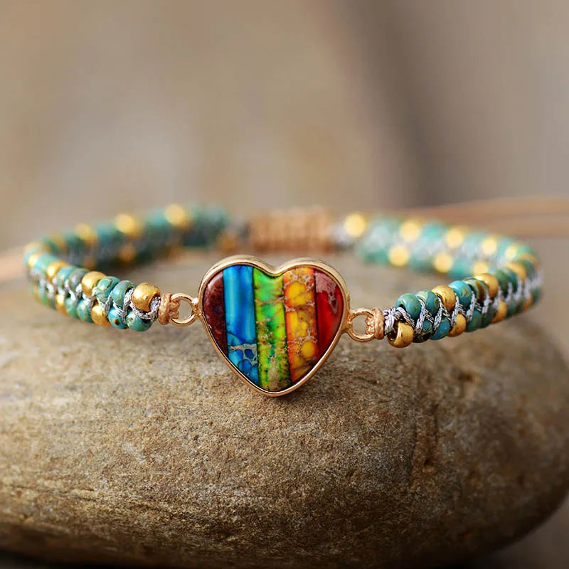Natural Rainbow Jasper Heart Wrap Bracelet