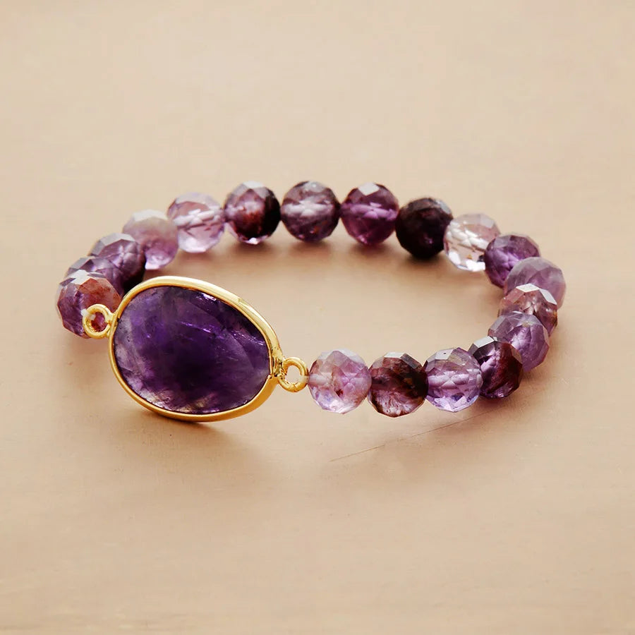 Natural Phantom Amethyst Beaded Bracelet