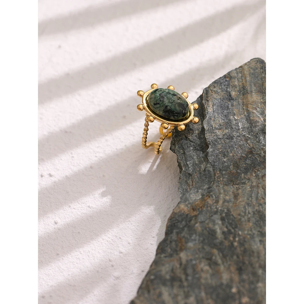 Natural African Turquoise Gold Plated Boho Ring