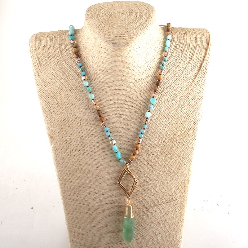 Natural Amazonite, Jasper & Aventurine Pendant Necklace