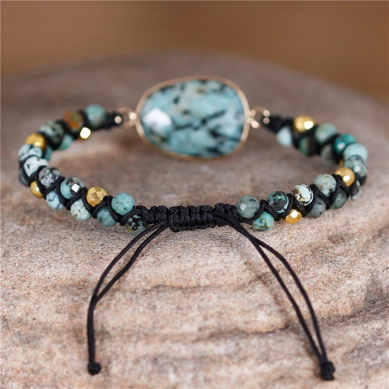 Natural African Turquoise Macrame Wrap Bracelet