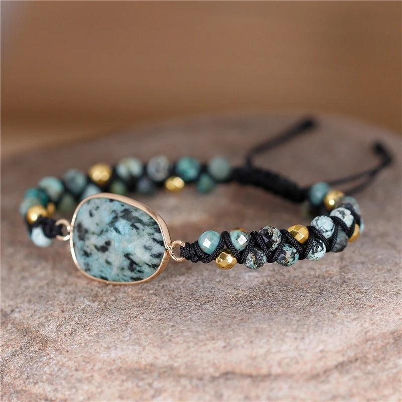 Natural African Turquoise Macrame Wrap Bracelet