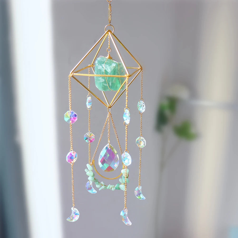 Natural Raw Gemstones & Crystal Glass Sacred Geometry Sun Catcher