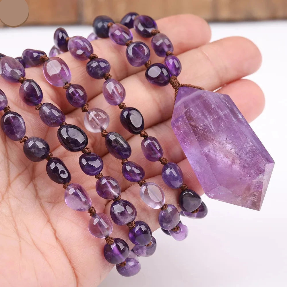 Natural Amethyst Double Point Pendant Necklace