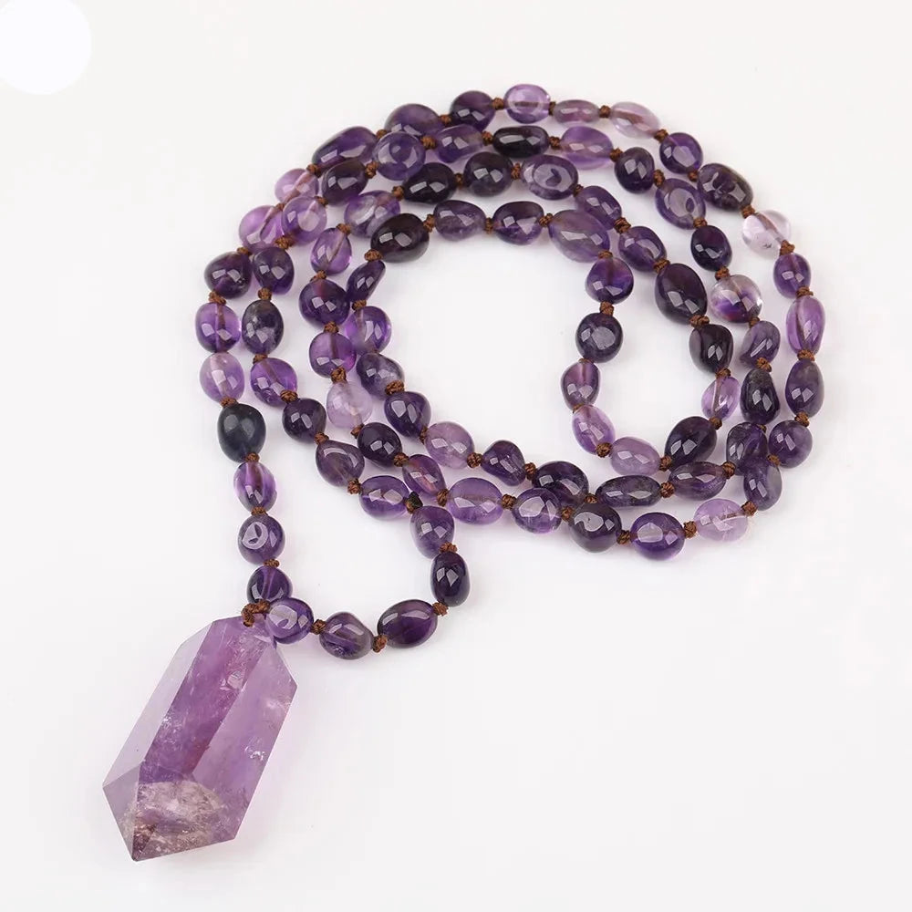 Natural Amethyst Double Point Pendant Necklace