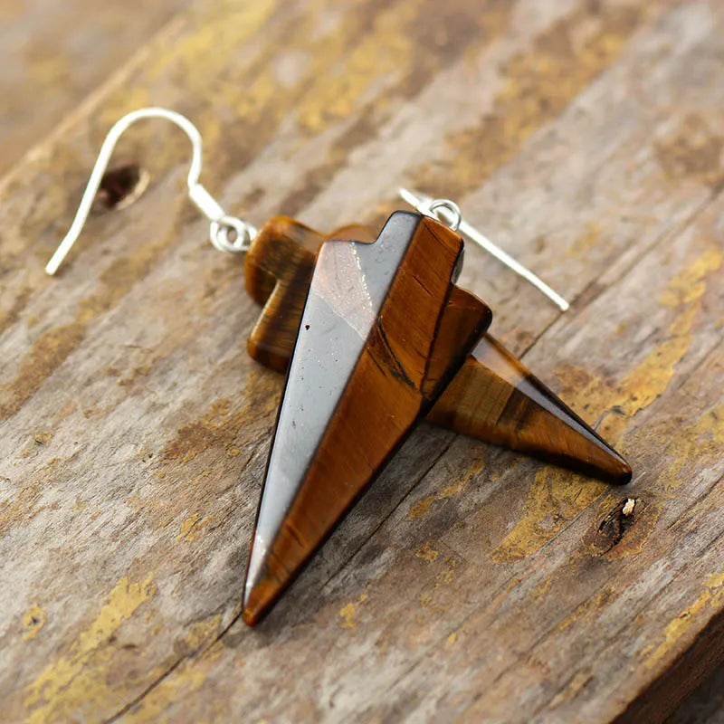 Natural Tiger's Eye Arrowhead Earrings