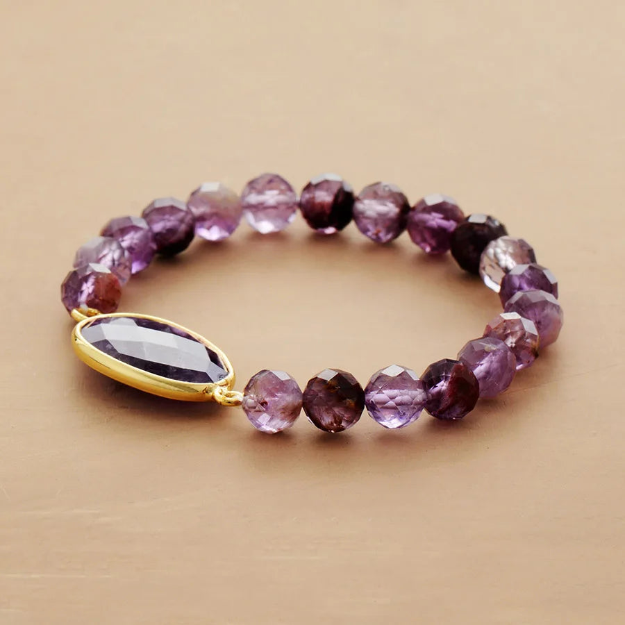 Natural Phantom Amethyst Beaded Bracelet