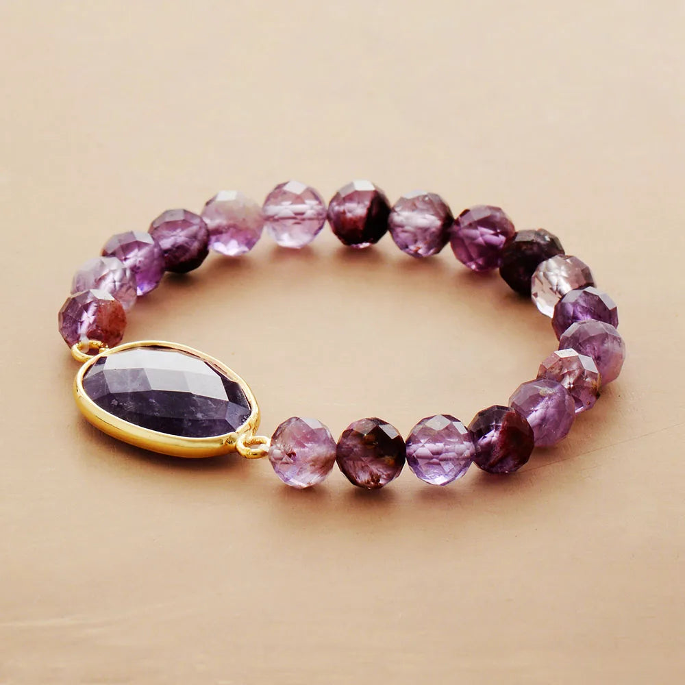 Natural Phantom Amethyst Beaded Bracelet