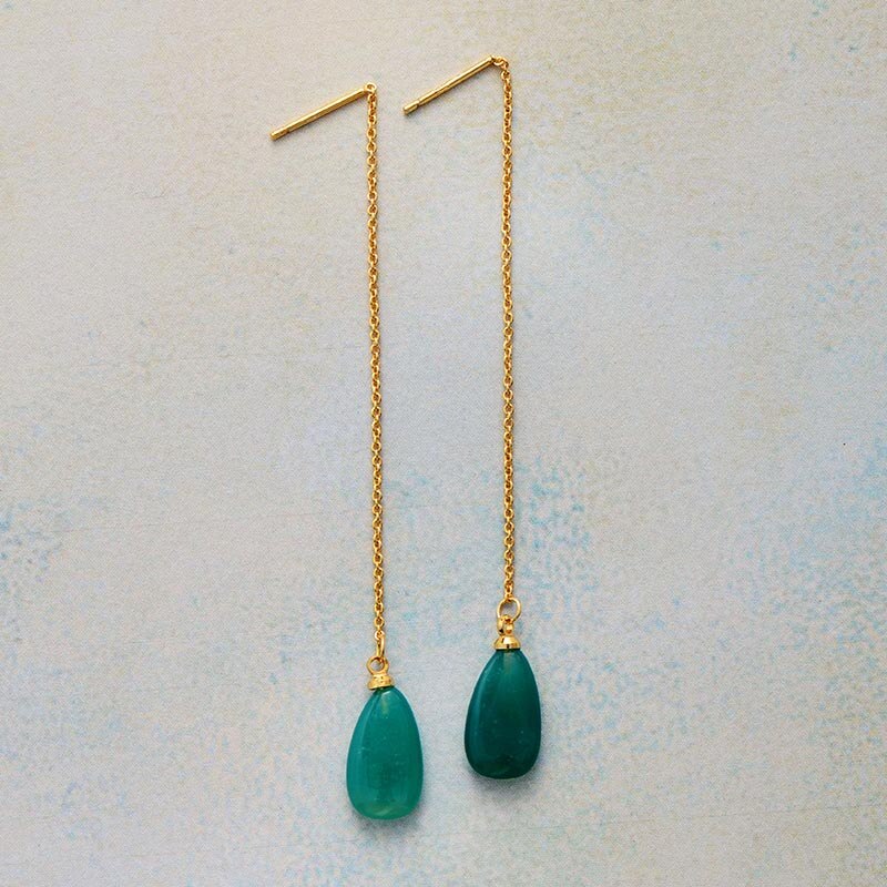 Natural Green Onyx Long Earrings