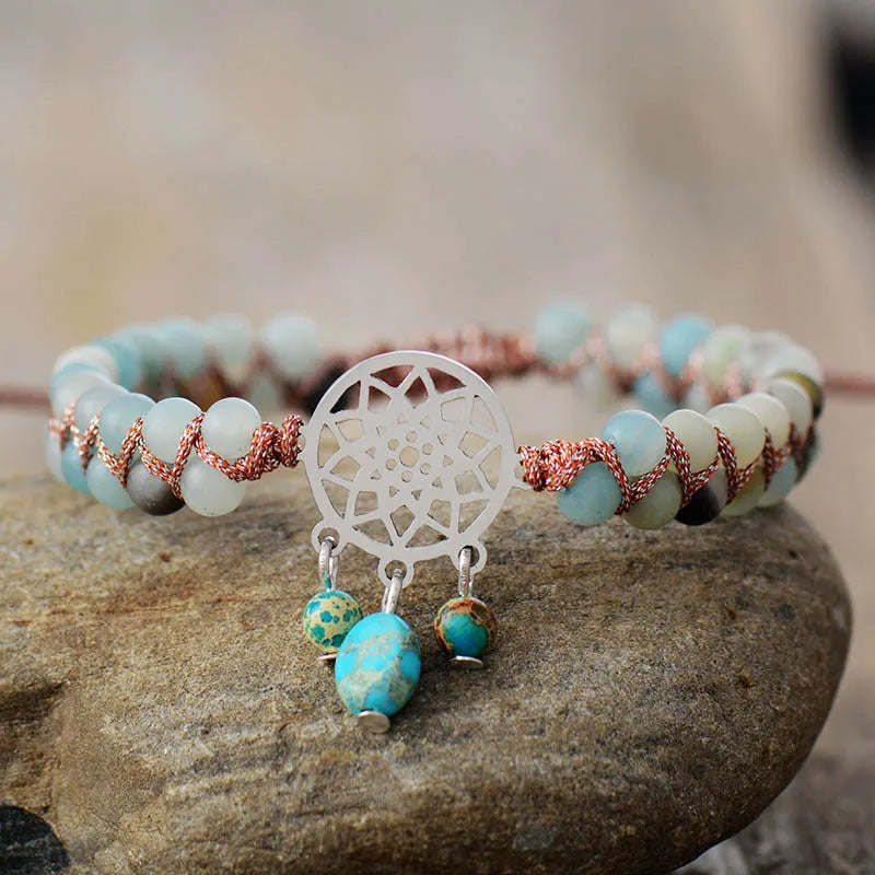 Natural Amazonite & Jasper Dream Catcher Wrap Bracelet