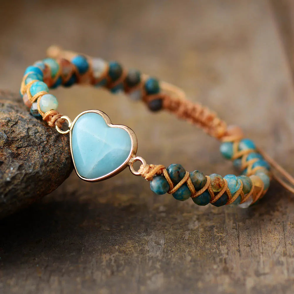 Natural Amazonite & Jasper Heart Wrap Bracelet