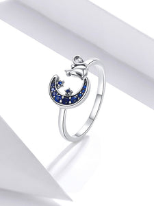 Blue Moon & Cat  Sterling Silver Ring