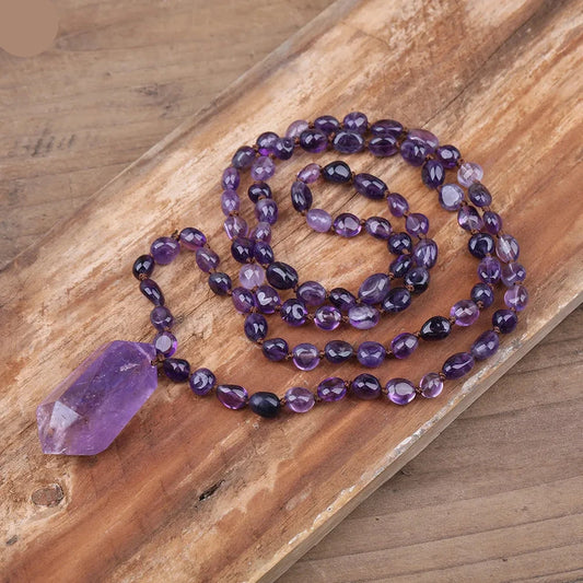 Natural Amethyst Double Point Pendant Necklace