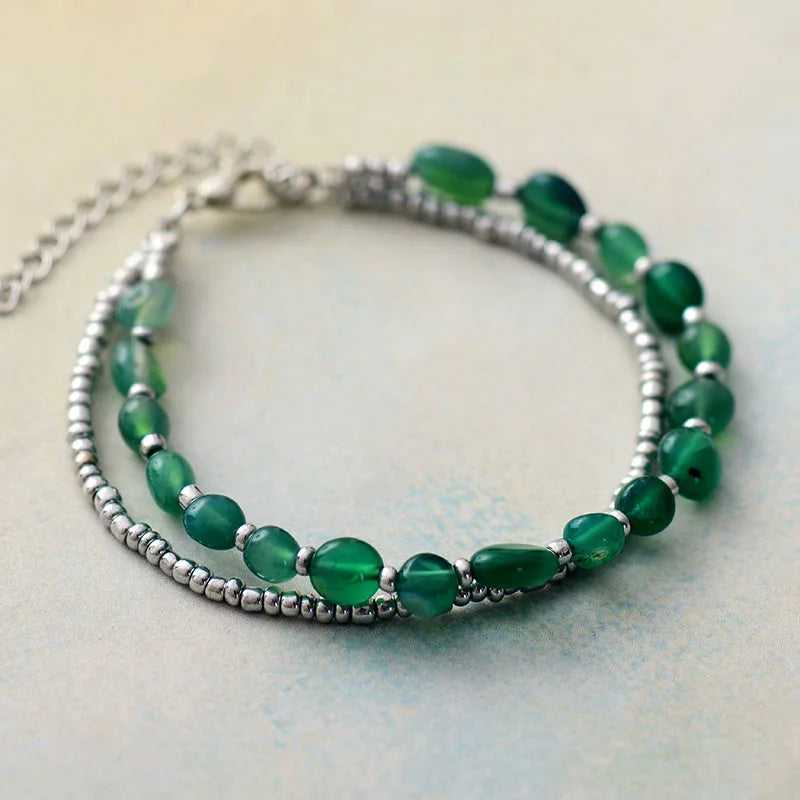 Natural Green Onyx & Gold / Silver Plated Bracelet