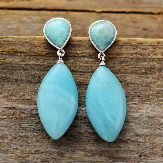 Natural Amazonite Water Drop Earrings