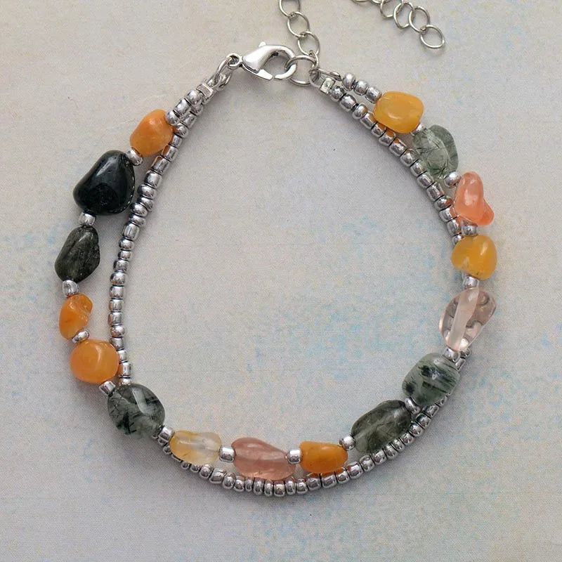 Natural Mixed Quartz 2 Strands Bracelet