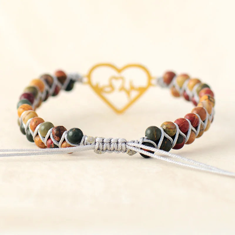 Natural Jasper Macrame Heart Bracelet