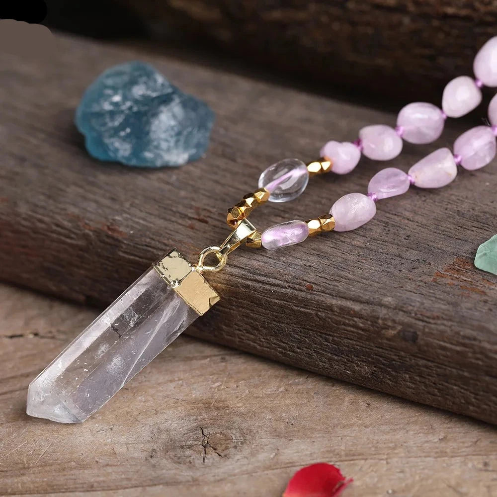 Natural Kunzite & Clear Quartz Necklace