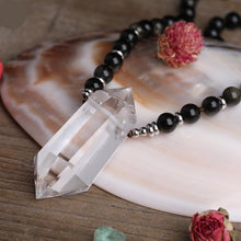 Load image into Gallery viewer, Natural Gold Sheen Obsidian &amp; Clear Quartz Wand Necklace
