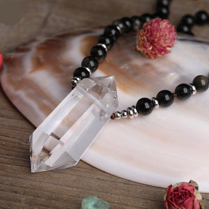 Natural Gold Sheen Obsidian & Clear Quartz Wand Necklace
